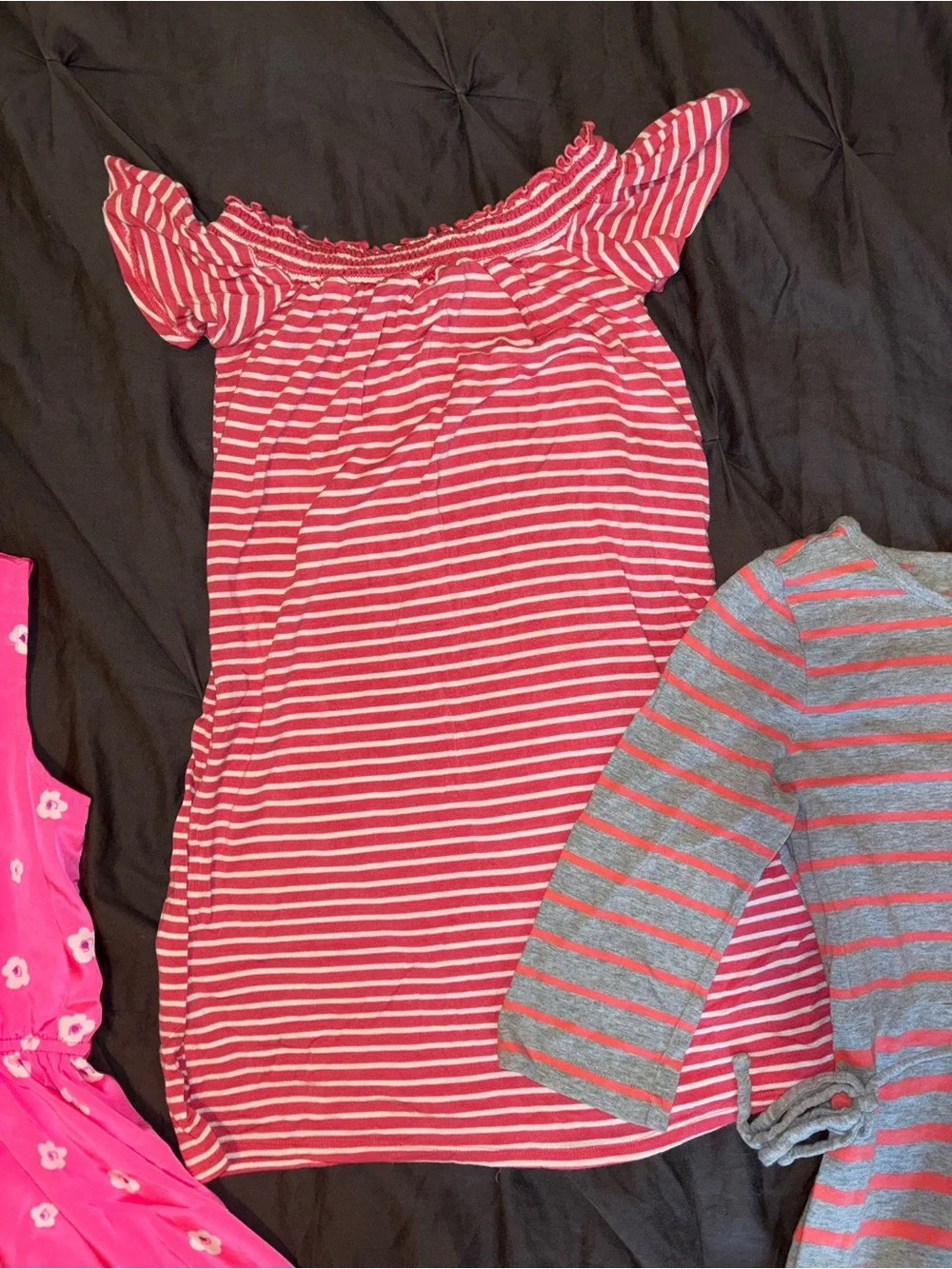 3-Piece Girls Dress & Tops Set - Bright Pink & Heather Gray Stripes size 10